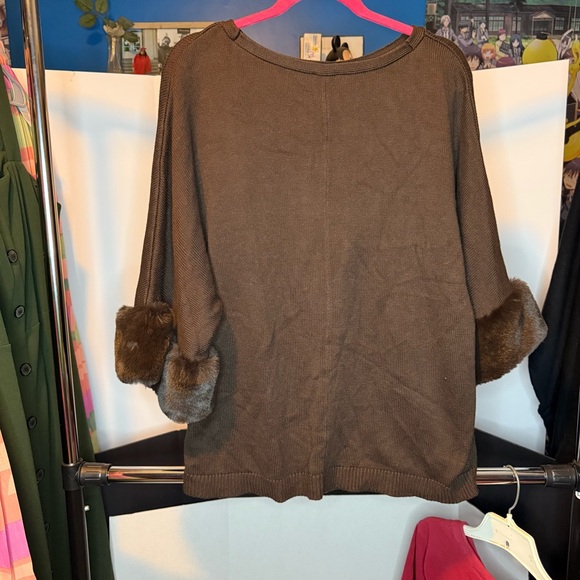 Chico’s size 3(16) Faux Fur Cuff Brown Sweater - Picture 7 of 8